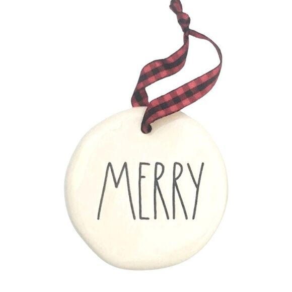 Rae Dunn Set of 3 White Christmas Ceramic Holiday Ornaments Plaid New in Box - Picture 3 of 7